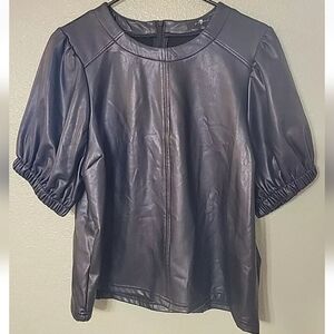 7 For All Mankind Dark Leather-Look Blouse